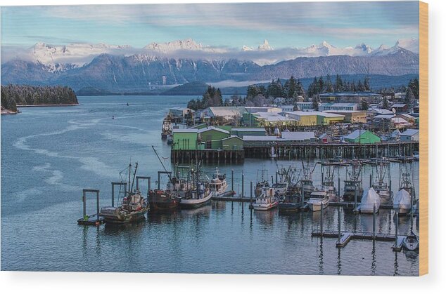 Petersburg Wood Print featuring the photograph Wintery Petersburg Alaska on a Clear Cold Day by Mike Reid