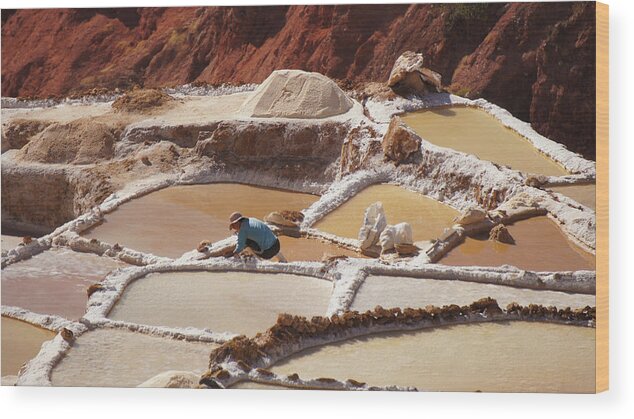 Salt Wood Print featuring the photograph Worker At The Marasal Salt Mines by La Moon Art