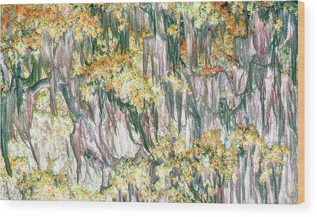 Trees Wood Print featuring the photograph Yellow Moss by Missy Joy