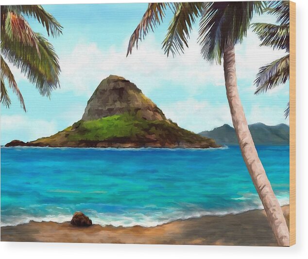 Chinaman's Hat Wood Print featuring the painting Chinaman's Hat Hawaii by Stephen Jorgensen