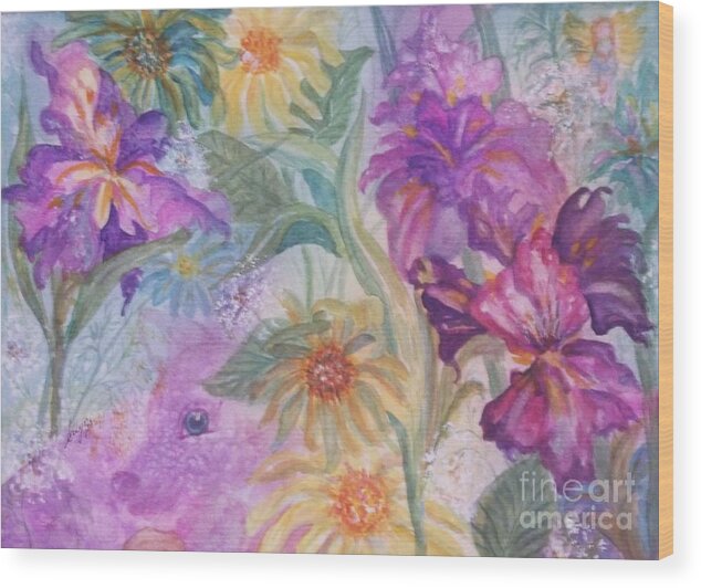 Flowers Wood Print featuring the painting Enchanted Garden by Ellen Levinson