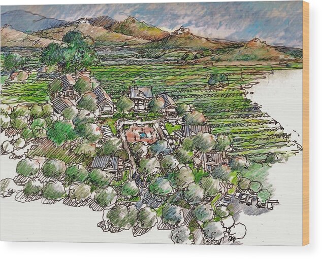 Farmland Community.vineyards Vineyard Living California Choice Of Living Wood Print featuring the drawing Farming Compound by Andrew Drozdowicz