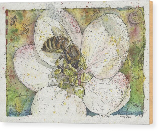 Bees Wood Print featuring the painting No Bees - No Apples by Petra Rau
