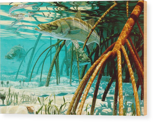 Snook In The Mangroves Wood Print featuring the painting Snook In The Mangroves by Don Ray