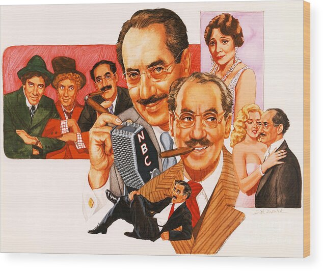 Portrait Wood Print featuring the painting The Marx Brothers by Dick Bobnick