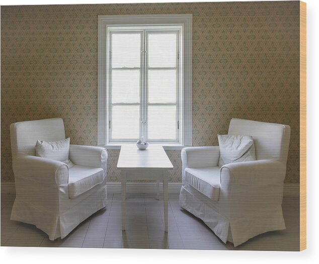 Architecture Wood Print featuring the photograph Two Interior Chairs A Table And A Window by Jo Ann Tomaselli