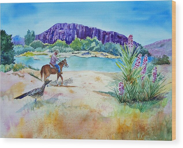 Rio Grande River Wood Print featuring the painting Texas - Along the Rio-Grande by Christine Lathrop