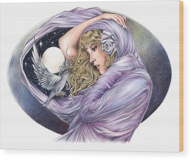 Stevie Nicks Wood Print featuring the drawing And the Wind Became Crazy by Johanna Pieterman