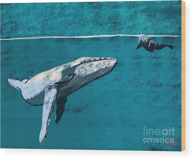 Whales Wood Print featuring the digital art Whale Watching by Lidija Ivanek - SiLa