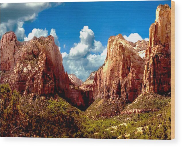 Backpacking Wood Print featuring the painting Zion National Park Utah by Bob and Nadine Johnston