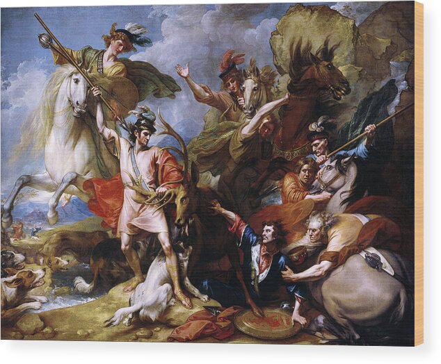 The Death Of The Stag Wood Print featuring the painting The Death of the Stag by Benjamin West by Rolando Burbon