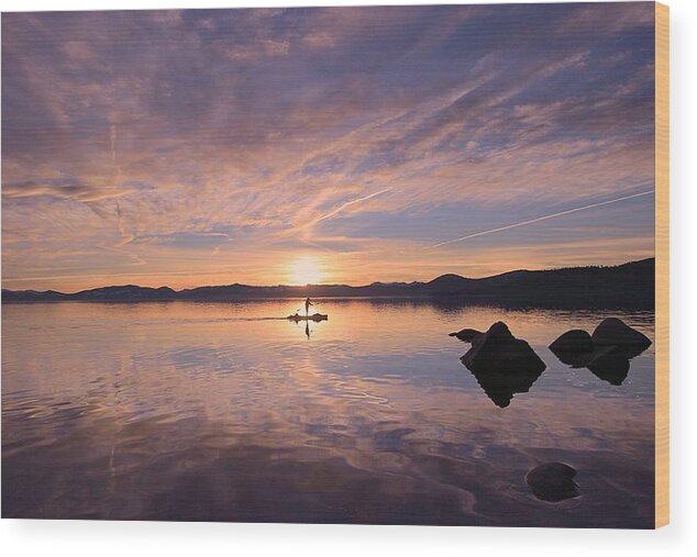 Lake Tahoe Wood Print featuring the photograph Sunset SUPper by Sean Sarsfield