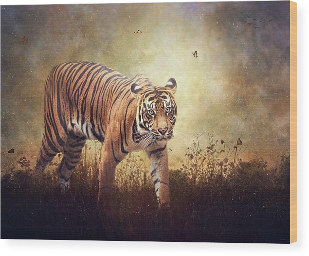 Tiger Wood Print featuring the digital art The Look by Nicole Wilde