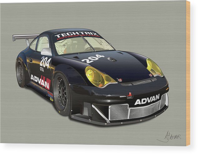 Transportation Wood Print featuring the digital art Porsche 996 GT3 RSR #2 by Alain Jamar