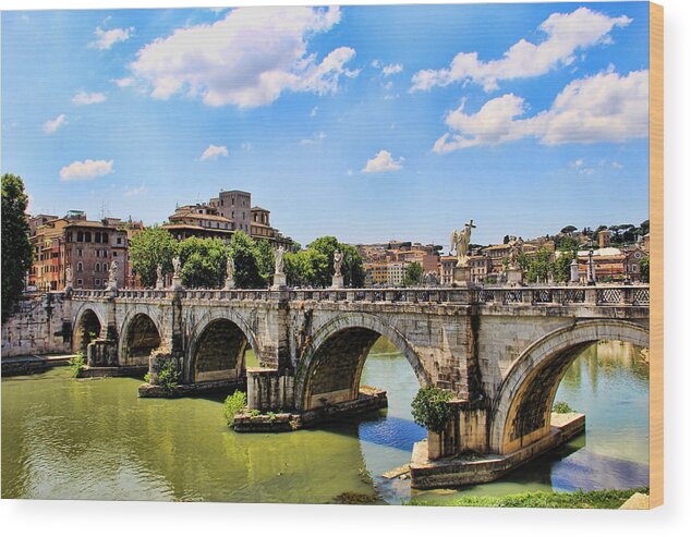 Landscape Wood Print featuring the photograph A Bridge in Rome by Oscar Alvarez Jr