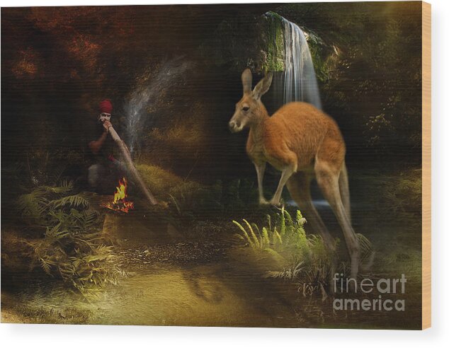 Kangaroo Wood Print featuring the digital art Australian Dreaming by Trudi Simmonds