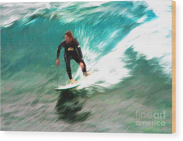 Surfer Wood Print featuring the photograph Avalono surfer by Sheila Smart Fine Art Photography