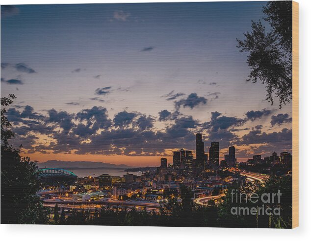 Seattle Skyline Wood Print featuring the photograph Blue Hour by Gene Garnace