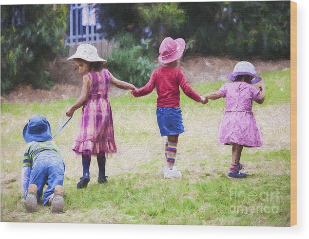 Children Wood Print featuring the photograph Children holding hands by Sheila Smart Fine Art Photography
