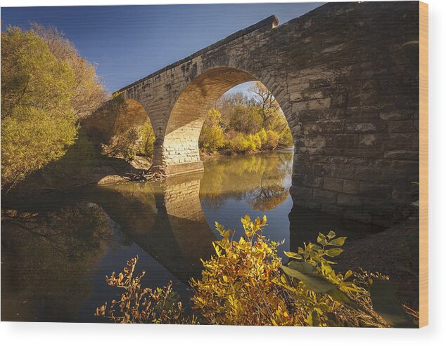 Blue Sky Wood Print featuring the photograph Clements Stone Arch Bridge by Scott Bean