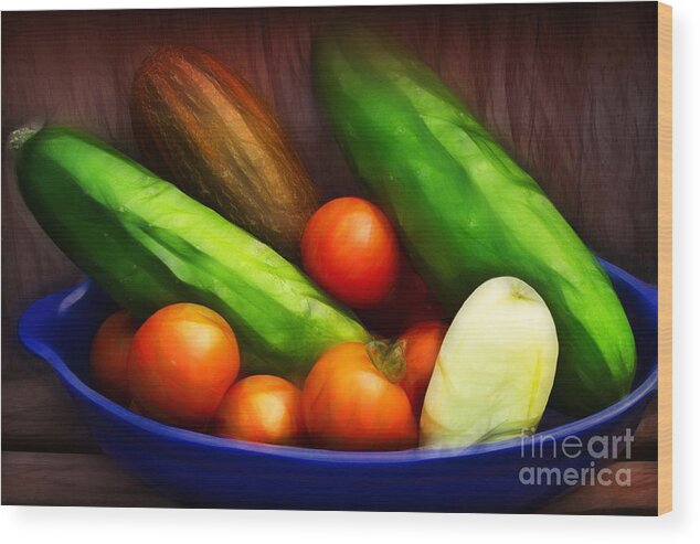 Cucumber Wood Print featuring the photograph Cucumbers and Tomatoes Artwork by Lutz Baar