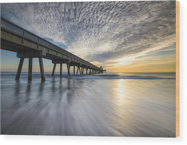 Deerfield Beach Wood Print featuring the photograph Deerfield Beach Pier Sunrise - Boca Raton Florida by Dave Allen