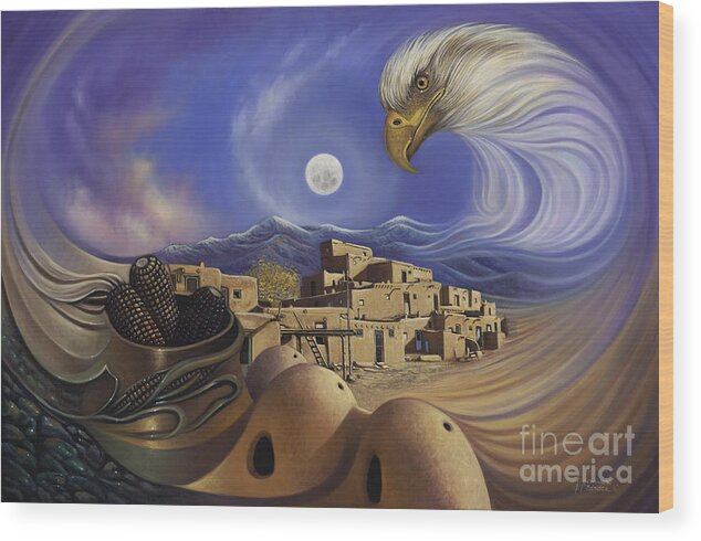 Taos Wood Print featuring the painting Dynamic Taos Ill by Ricardo Chavez-Mendez