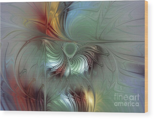 Abstract Wood Print featuring the digital art Enchanting Flower Bloom-Abstract Fractal Art by Karin Kuhlmann