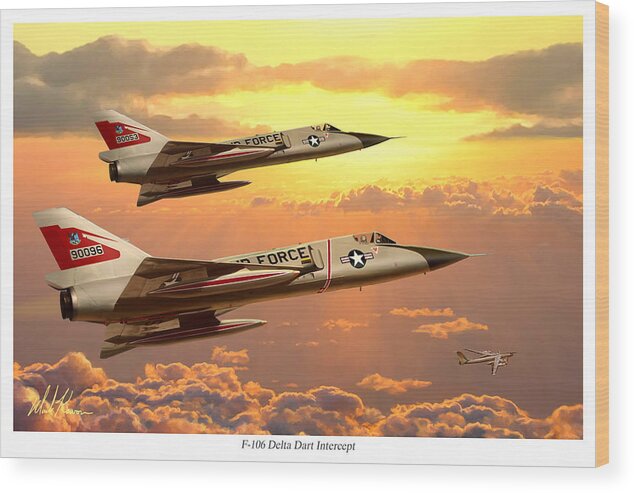 Aviation Wood Print featuring the painting F-106 Delta dart Intercept by Mark Karvon