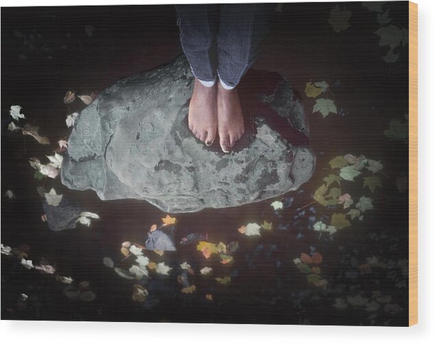 Bare Feet Wood Print featuring the photograph Feet Standing on A Rock by Kellice Swaggerty