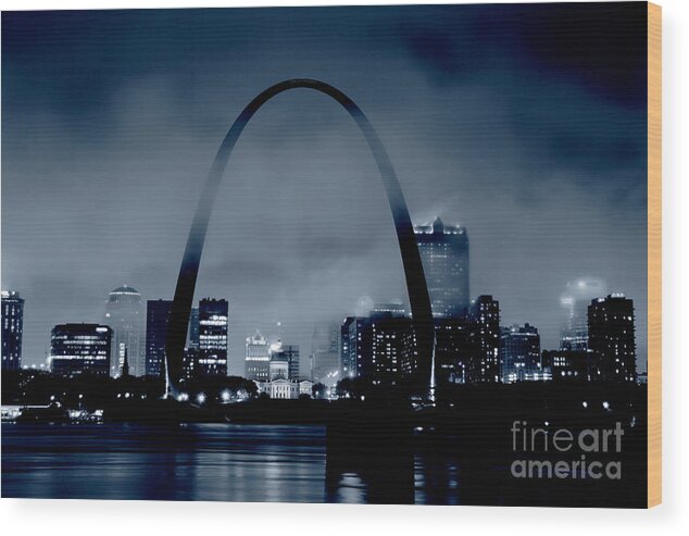 St. Louis Wood Print featuring the photograph Fog over St Louis Monochrome by Garry McMichael
