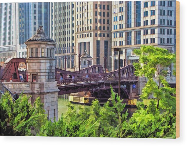 Chicago Wood Print featuring the painting Chicago Franklin Street Bridge by Christopher Arndt