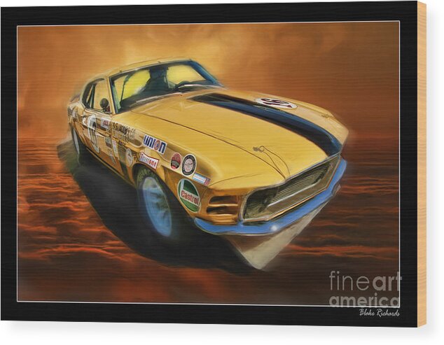 1970 Trans Am Parnelli Jones Boss 302 Ford Mustang Wood Print featuring the photograph George Follmer 1970 Boss 302 Ford Mustang by Blake Richards