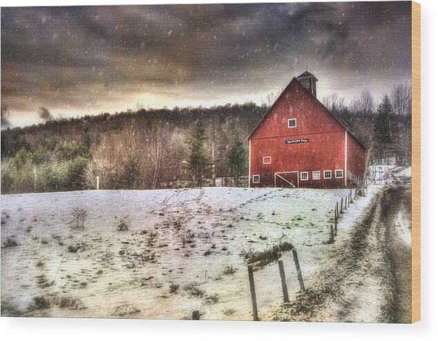 Grandview Farm Wood Print featuring the photograph Grand View Farm - Vermont Red Barn by Joann Vitali