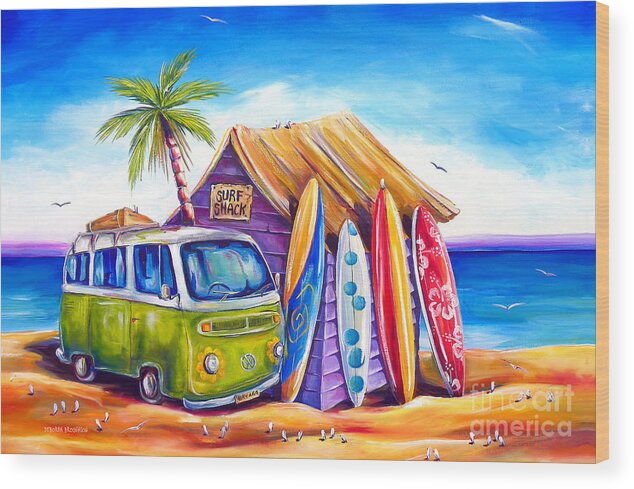 Kombi Wood Print featuring the painting Greenie by Deb Broughton