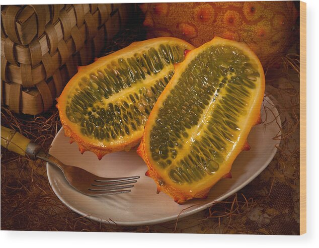 Horned Melons Wood Print featuring the photograph Horned Melon0541 by Matthew Pace