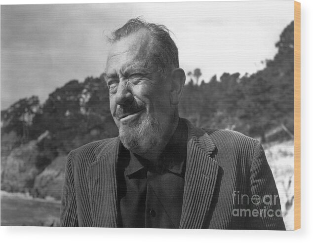 John Steinbeck Wood Print featuring the photograph John Steinbeck Pebble Beach, Monterey, California 1960 by Monterey County Historical Society