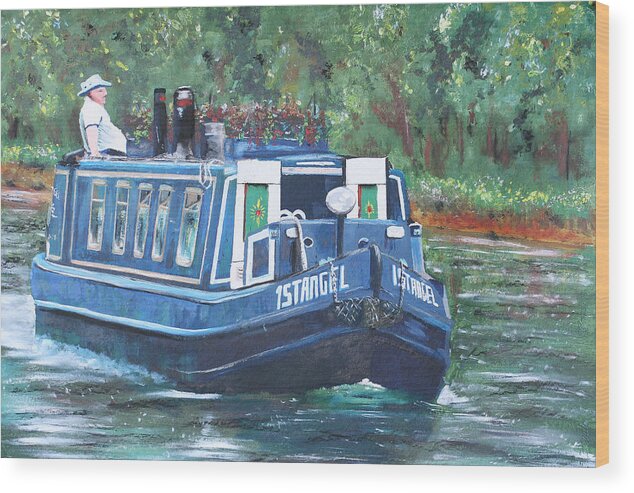 Narrowboat Wood Print featuring the painting Living on the River by Abbie Shores
