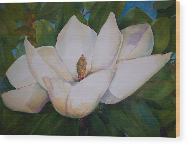 Magnolia Flower Wood Print featuring the painting Magnolia Blossom by Sue Kemp