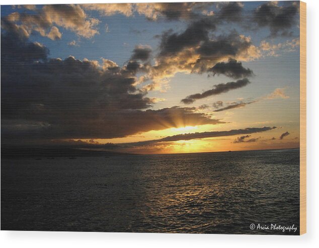 Maui Wood Print featuring the photograph Maui Sunset by Ken Arcia