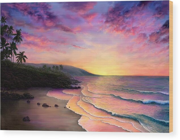 Maui Sunset Wood Print featuring the painting Maui Sunset by Stephen Jorgensen