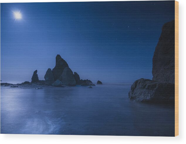 Ruby Beach Wood Print featuring the photograph Moonlight Blue by Gene Garnace