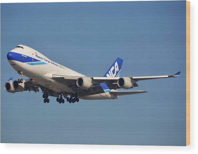 Airplane Wood Print featuring the photograph Nippon Cargo Airlines Boeing 747-4KZF JA08KZ LAX January 19 2015 by Brian Lockett