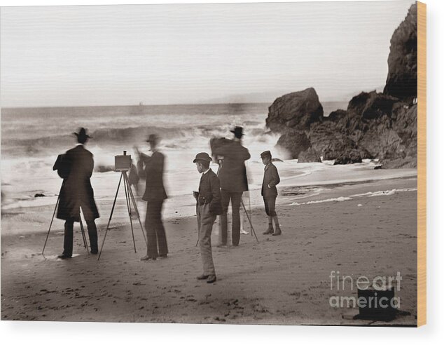 Photographers Wood Print featuring the photograph Photographer on the Beach California circa 1887 by Monterey County Historical Society