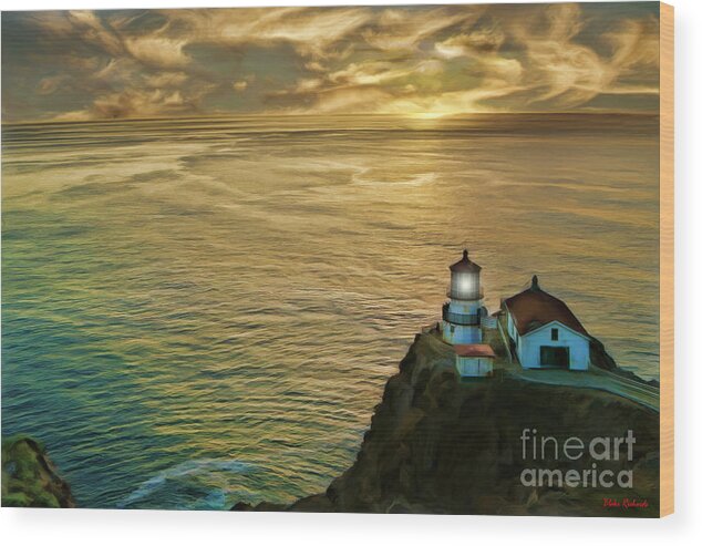 Point Reyes Light House Wood Print featuring the photograph Point Reyes Light House Yellow Clouds by Blake Richards