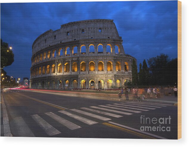Colosseum Wood Print featuring the photograph Roma di Notte - Rome by Night by Marco Crupi