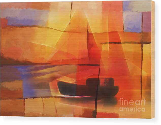 Abstract Paintings Wood Print featuring the painting Slow Boat by Lutz Baar