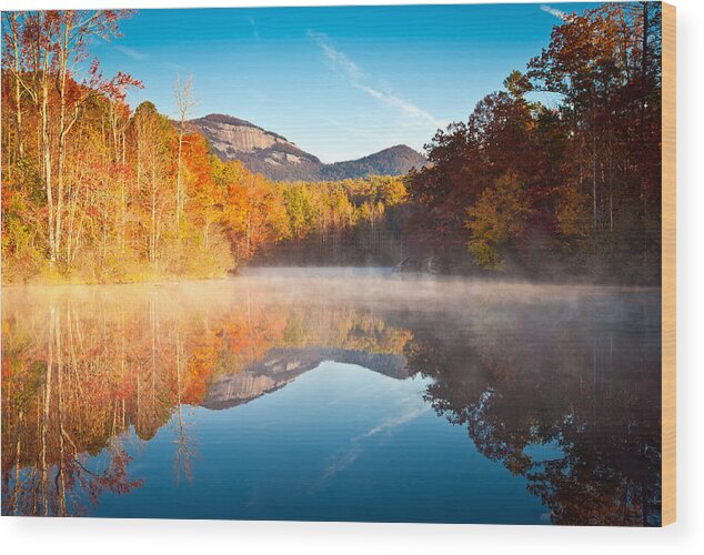 Table Rock Wood Print featuring the photograph South Carolina Table Rock State Park Autumn Sunrise - Balance by Dave Allen
