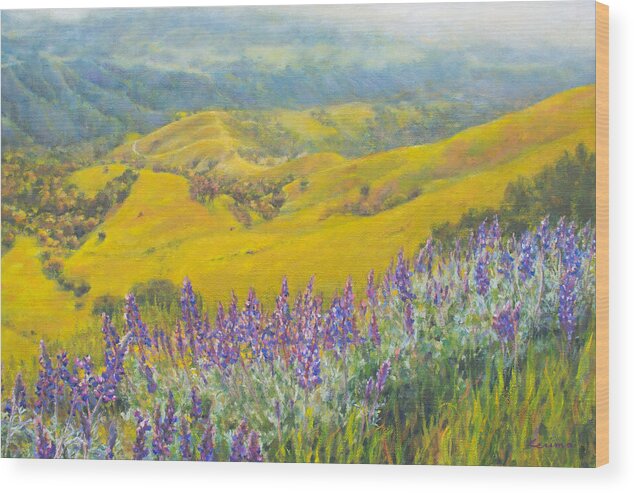 Spring Wood Print featuring the painting Spring on Mount Diablo #3 by Kerima Swain