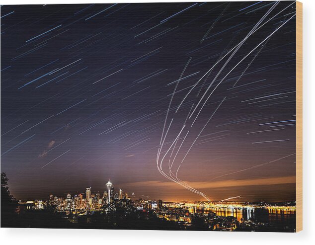 Night Wood Print featuring the photograph Starry Seattle from Kerry Park by Yoshiki Nakamura